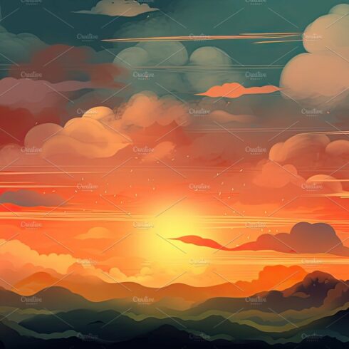 Illustrated sky with clouds, sun, stars, and sunrise or sunset. cover image.