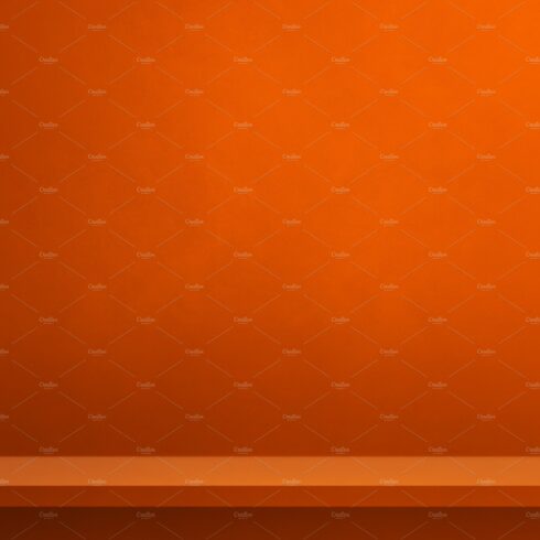 Empty shelf on orange wall. Background template. Vertical backdr cover image.