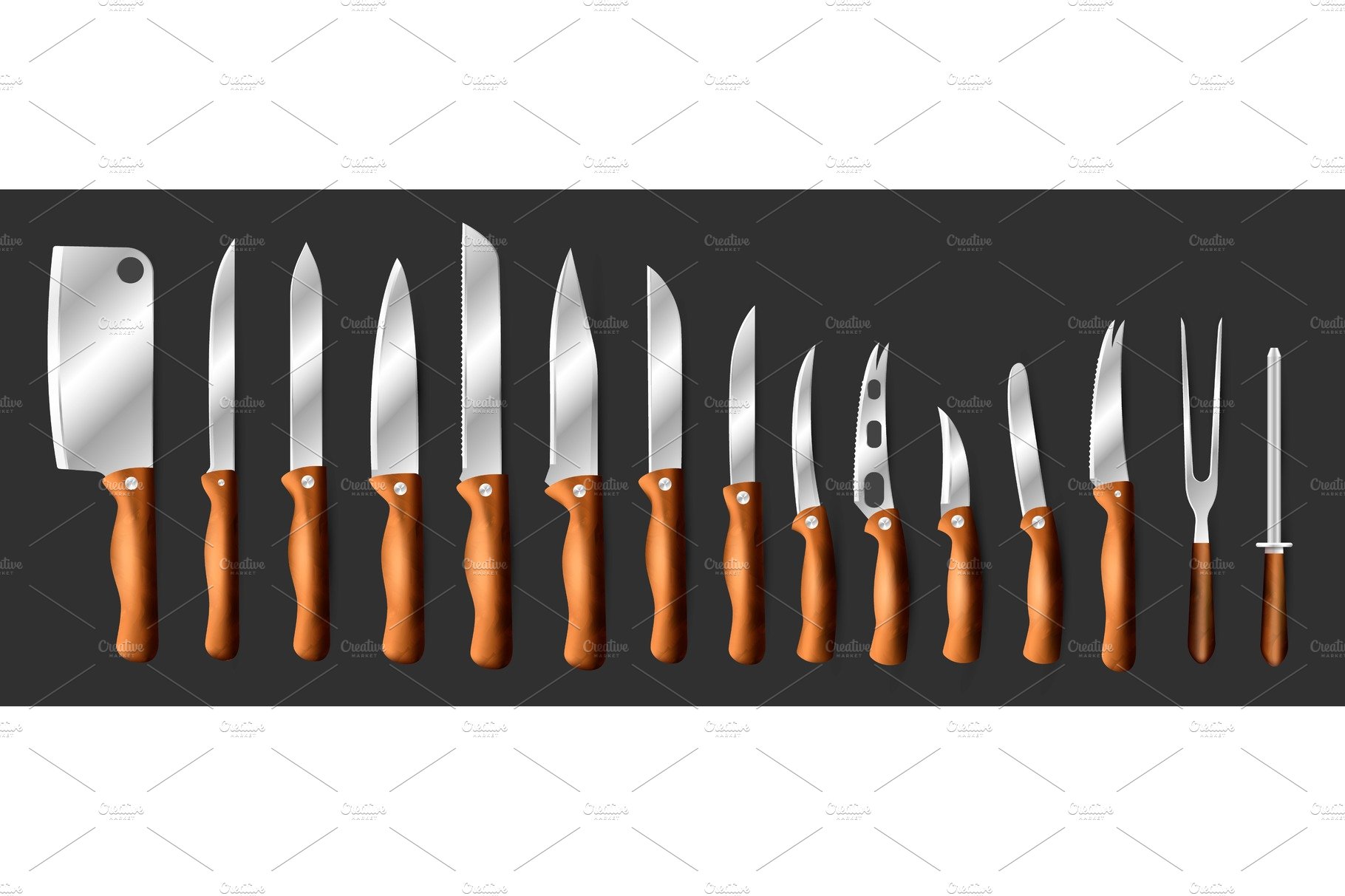 Knives vector butcher meat knife set cover image.
