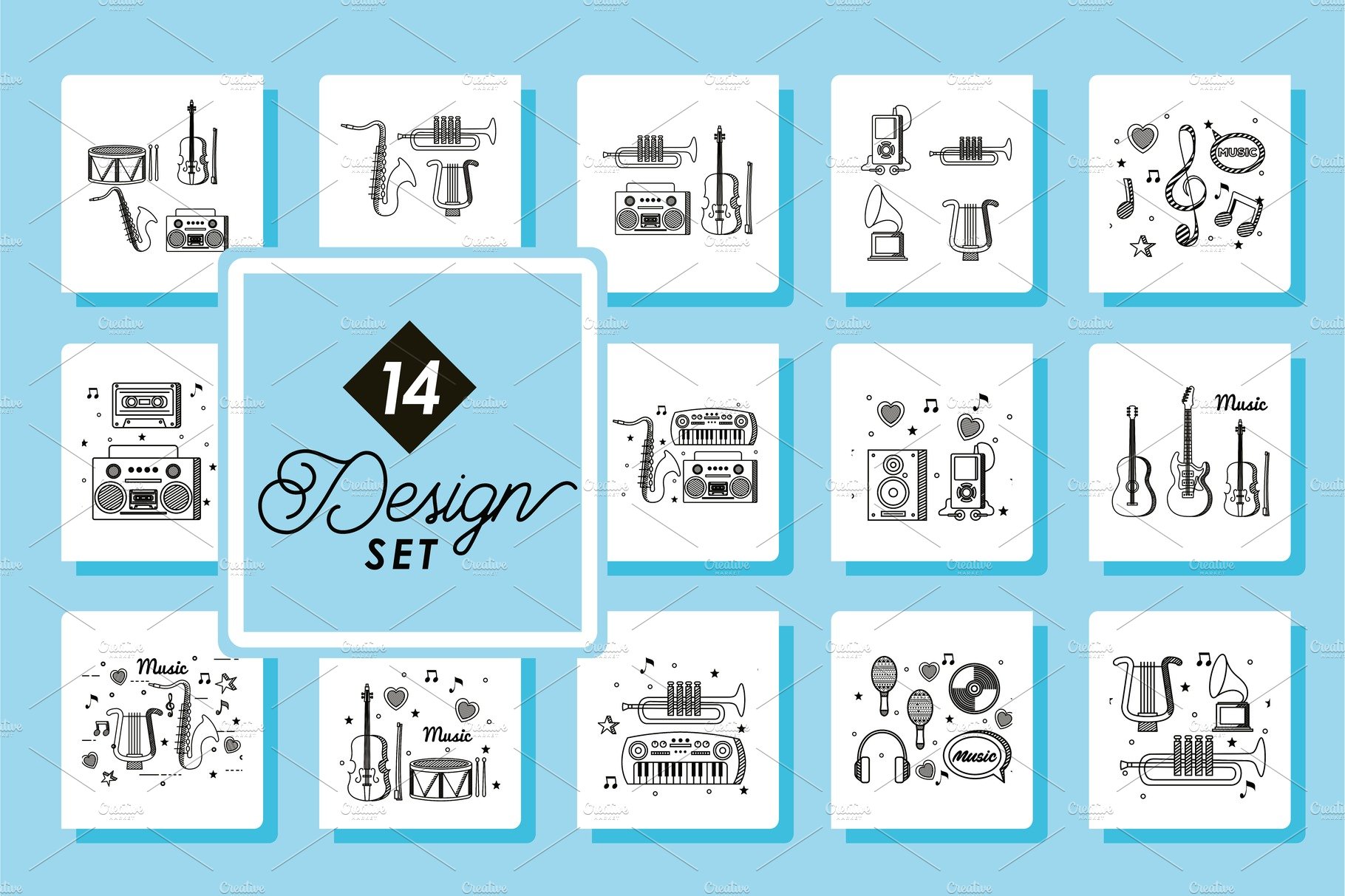 set fourteen designs of music cover image.