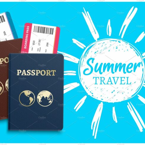 Summer travel vector background with cover image.