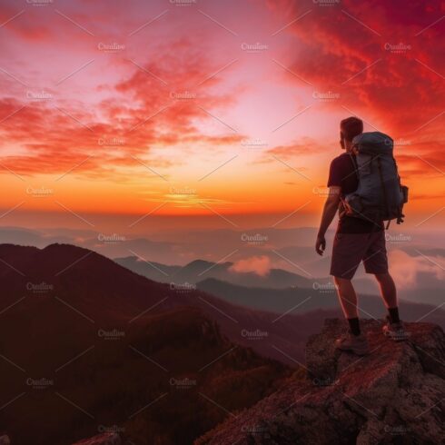 The man atop the red mountain gazed at the setting sun and orang cover image.