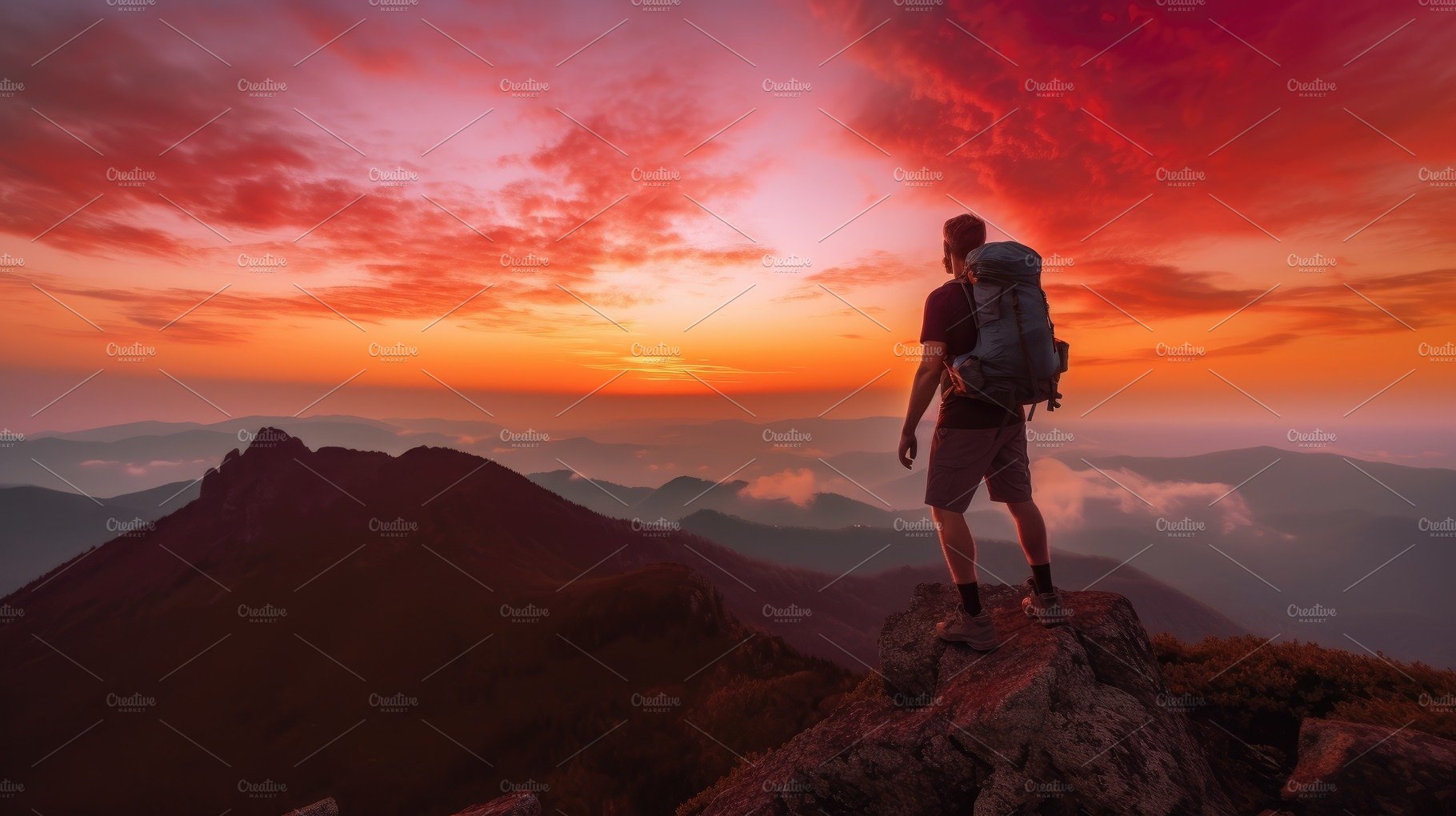 The man atop the red mountain gazed at the setting sun and orang cover image.