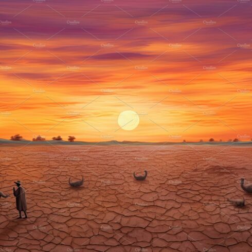 Dry land at sunset, representing drought and lack of water, climate change ... cover image.