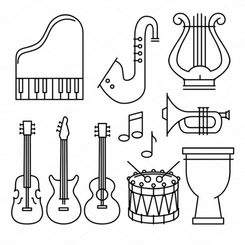 tropical instruments set icons cover image.