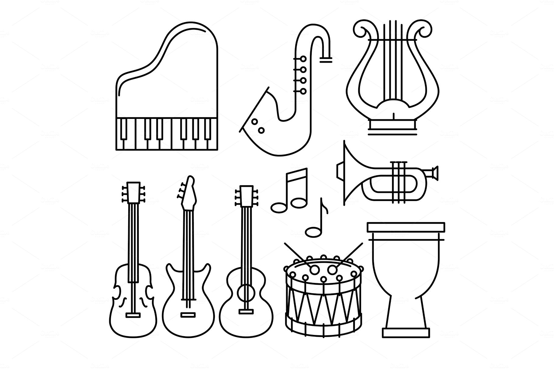 tropical instruments set icons cover image.