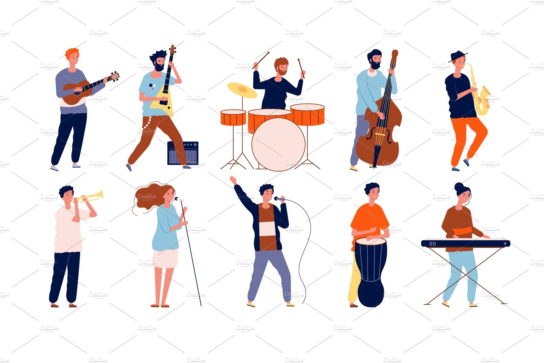 Musicians characters. Creative cover image.