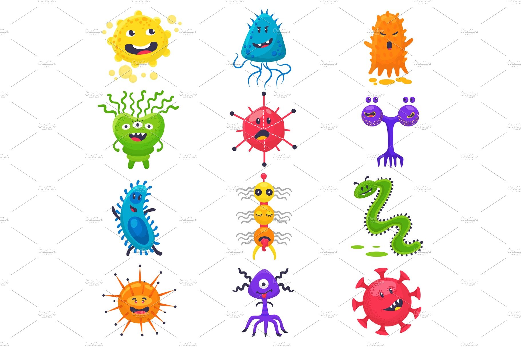 Viruses vector cartoon bacteria emoticon character of bacterial infection o... cover image.