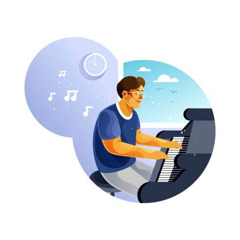 Young man playing the piano cover image.
