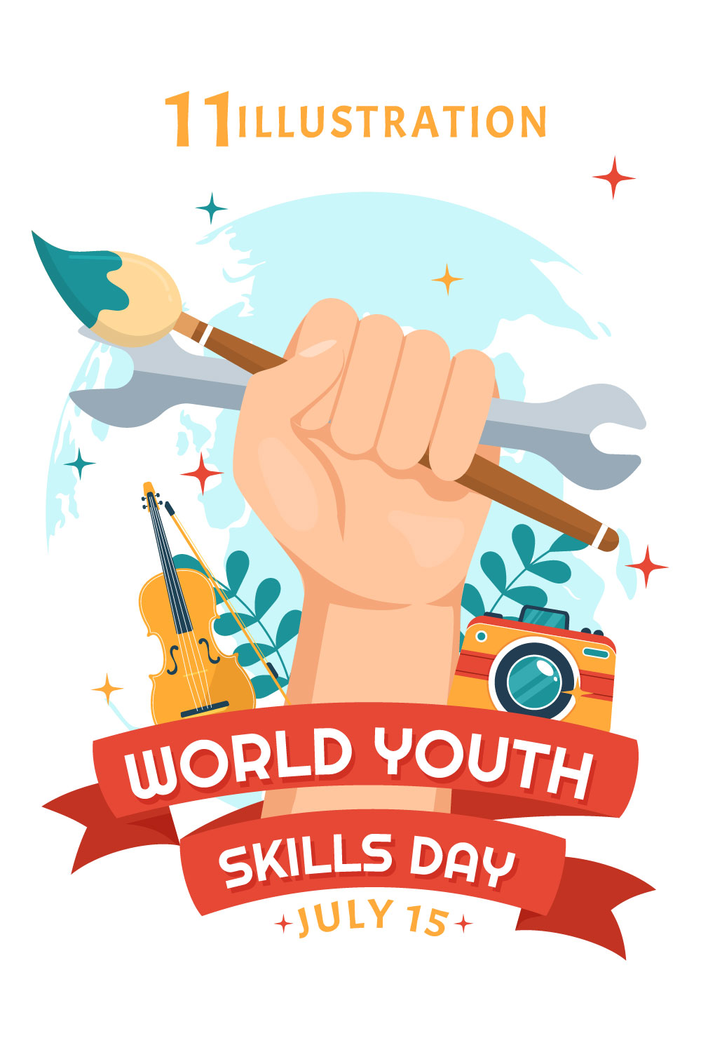 11 World Youth Skills Day Illustration pinterest preview image.