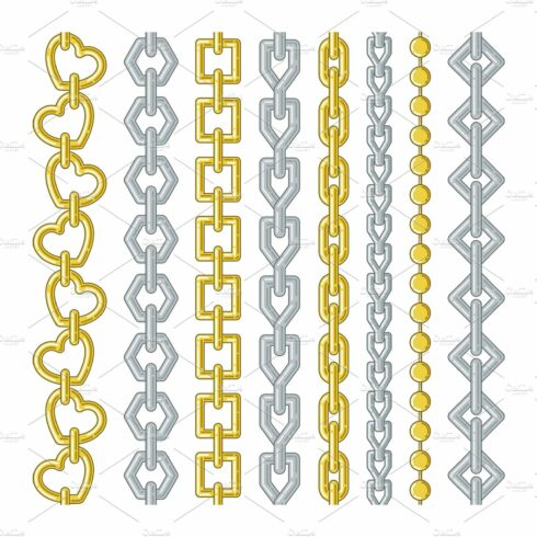 Gold and silver chains. Vector collection set isolate on white cover image.