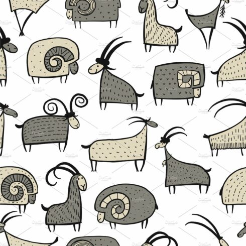 Goats and rams, seamless pattern for your design cover image.