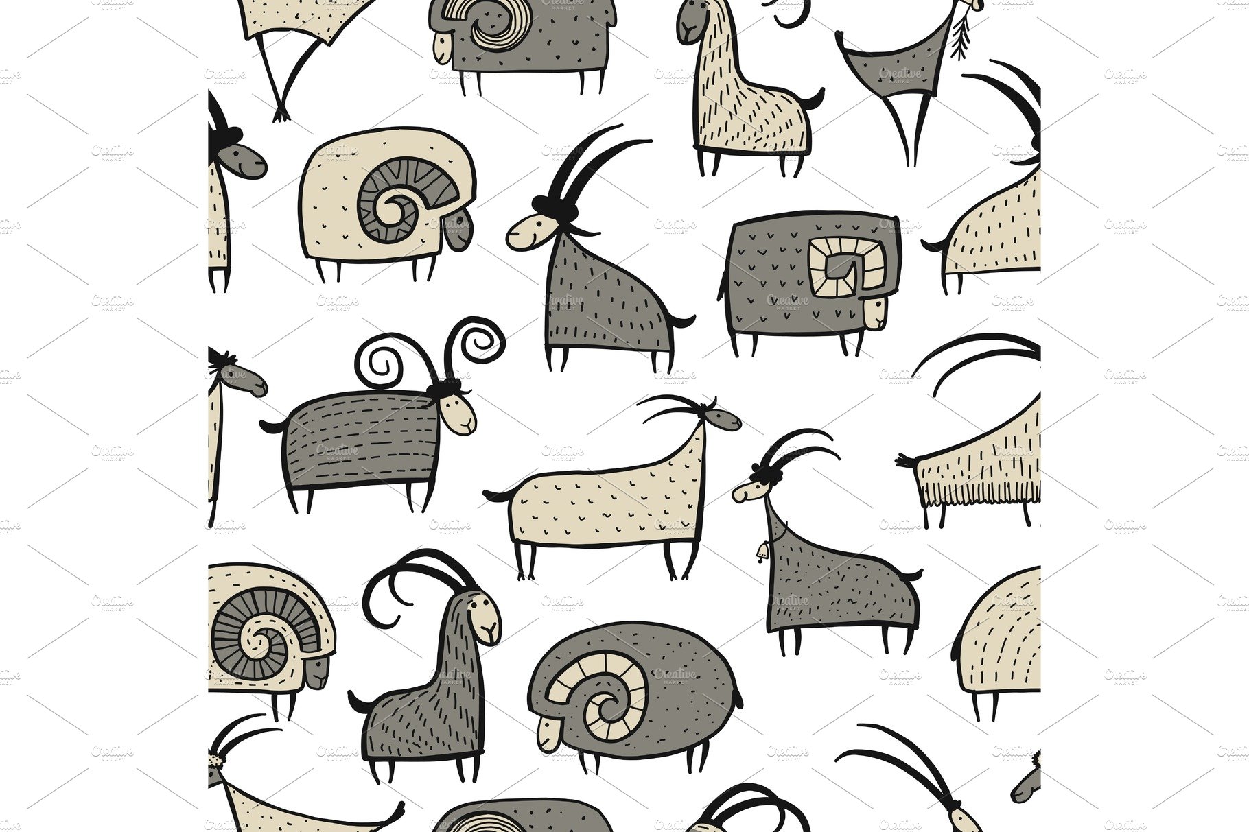 Goats and rams, seamless pattern for your design cover image.