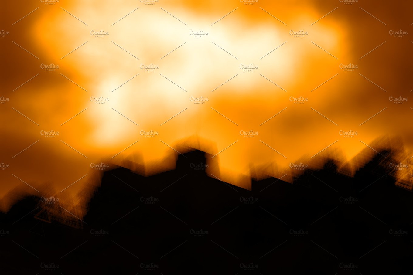 Horizontal sunset landscape silhouette bokeh background cover image.