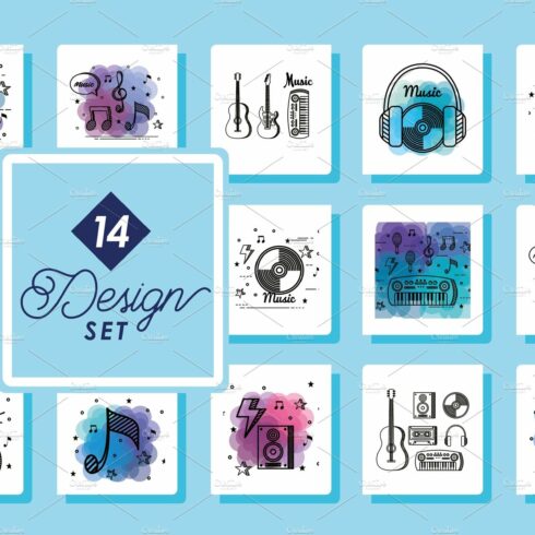 set fourteen designs of music cover image.