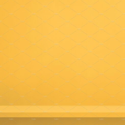 Empty shelf on a yellow wall. Background template. Vertical back cover image.