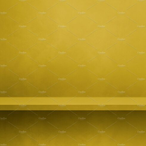 Empty shelf on a green ocher concrete wall. Background template. cover image.