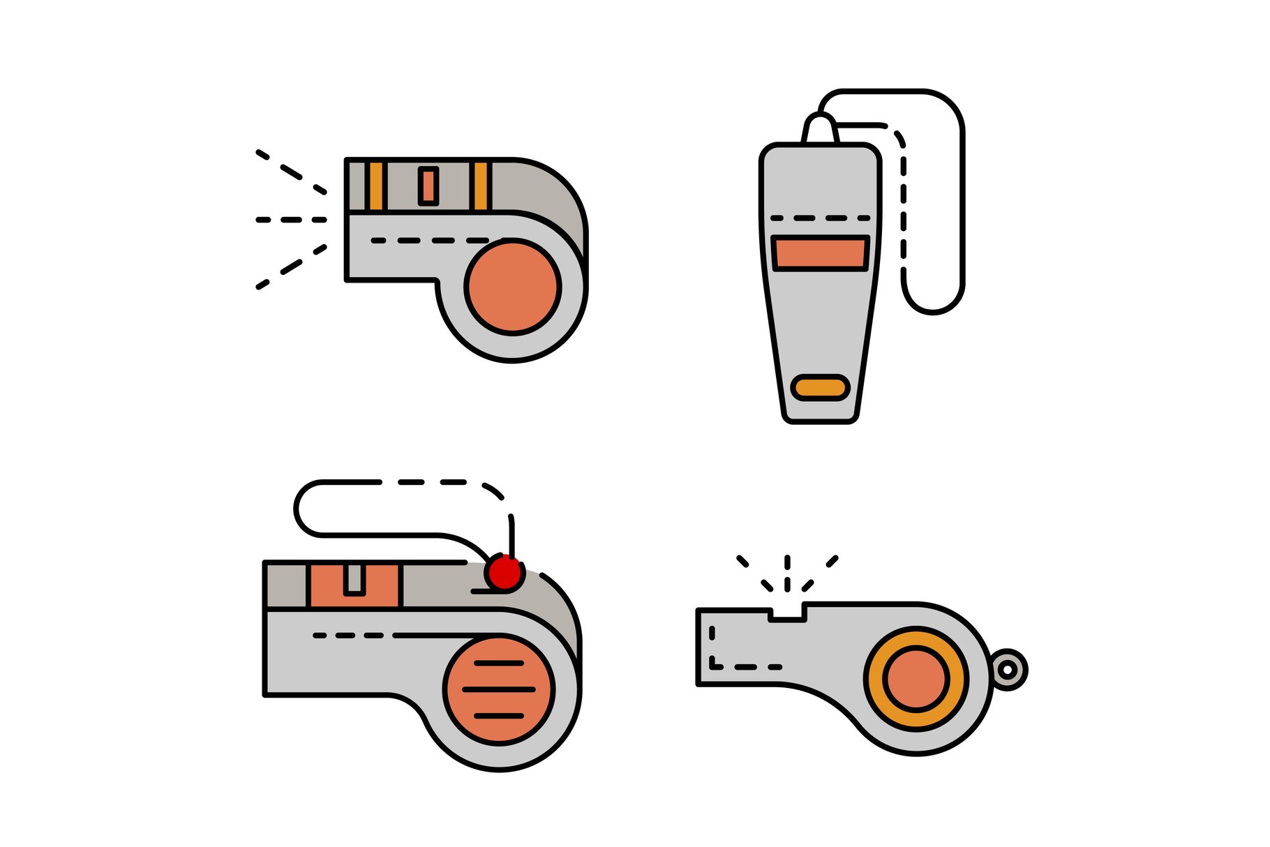 Whistle icon set line color vector cover image.