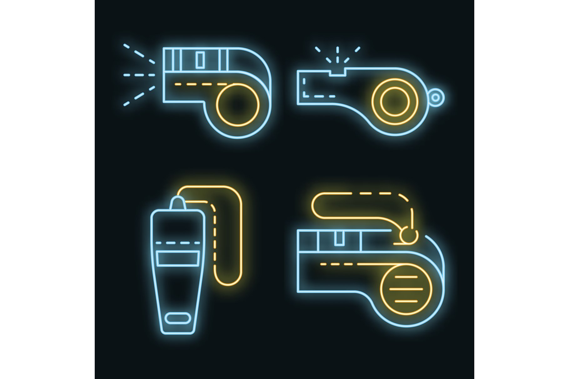 Whistle icon set vector neon cover image.