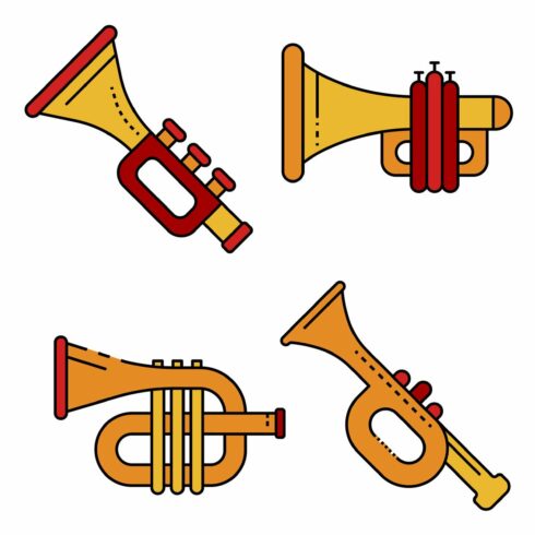 Trumpet icons set line color vector cover image.
