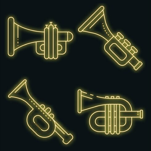 Trumpet icons set vector neon cover image.