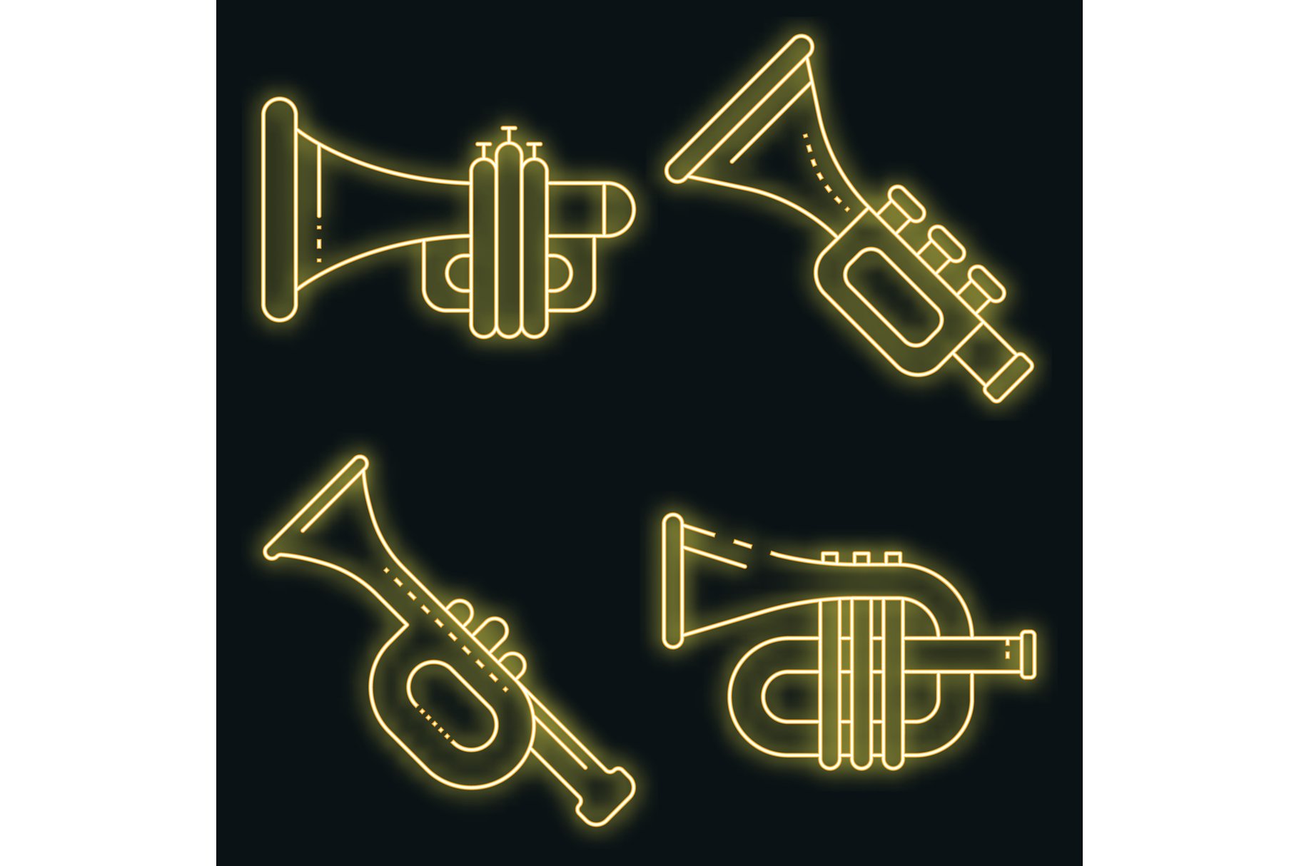 Trumpet icons set vector neon cover image.