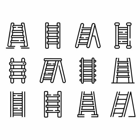 Step ladder icons set, outline style cover image.