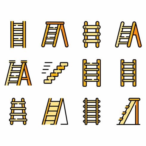 Step ladder icons set vector flat cover image.