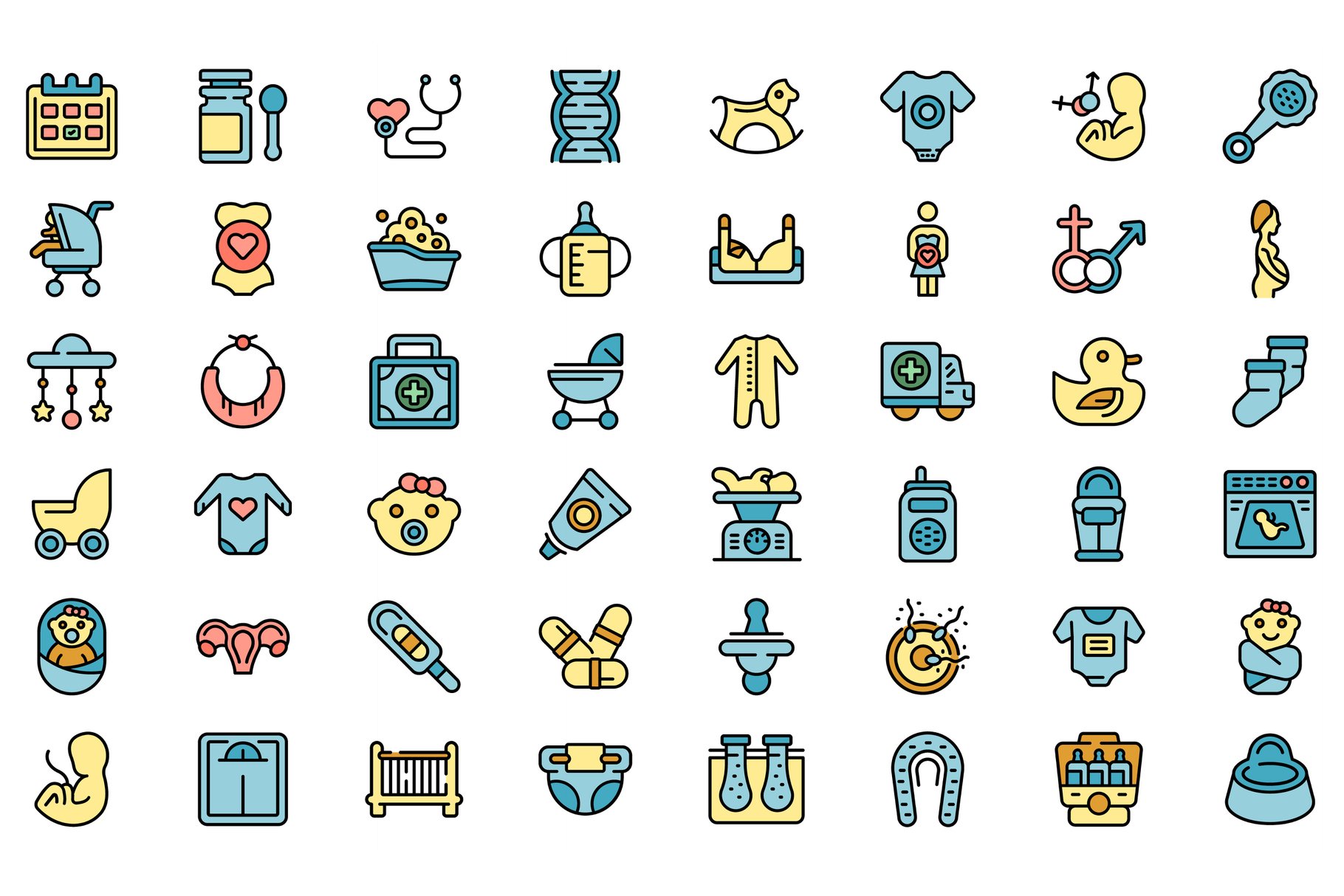 Maternity icons set line color cover image.