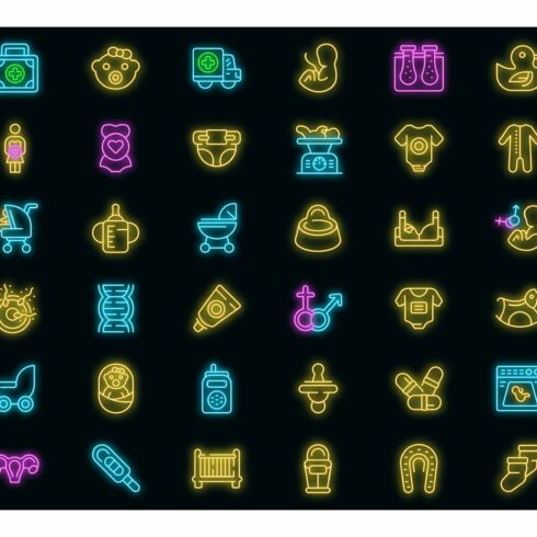 Maternity icons set vector neon cover image.