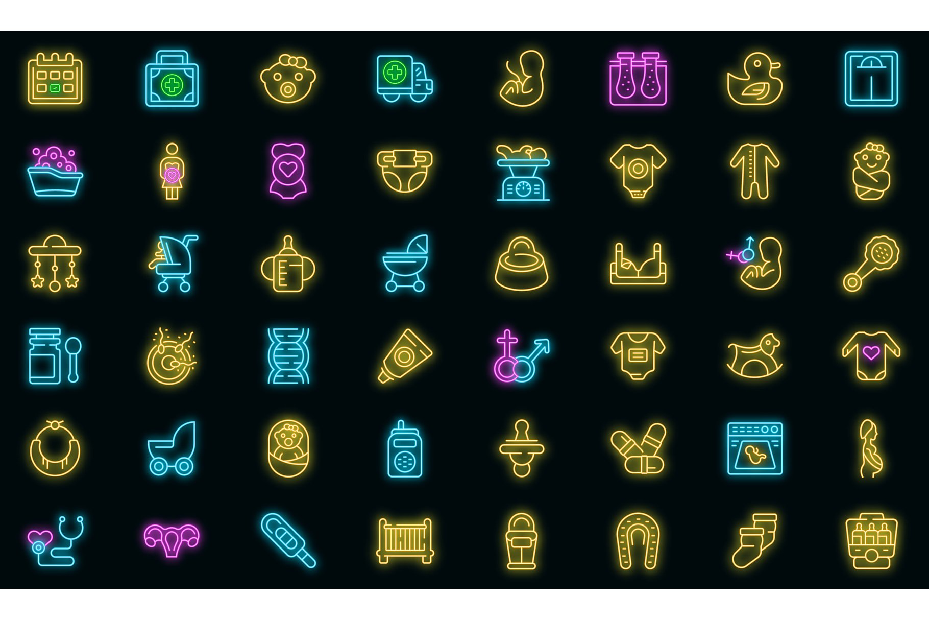 Maternity icons set vector neon cover image.