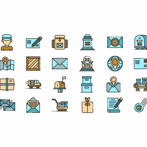 Postman icons set vector flat cover image.