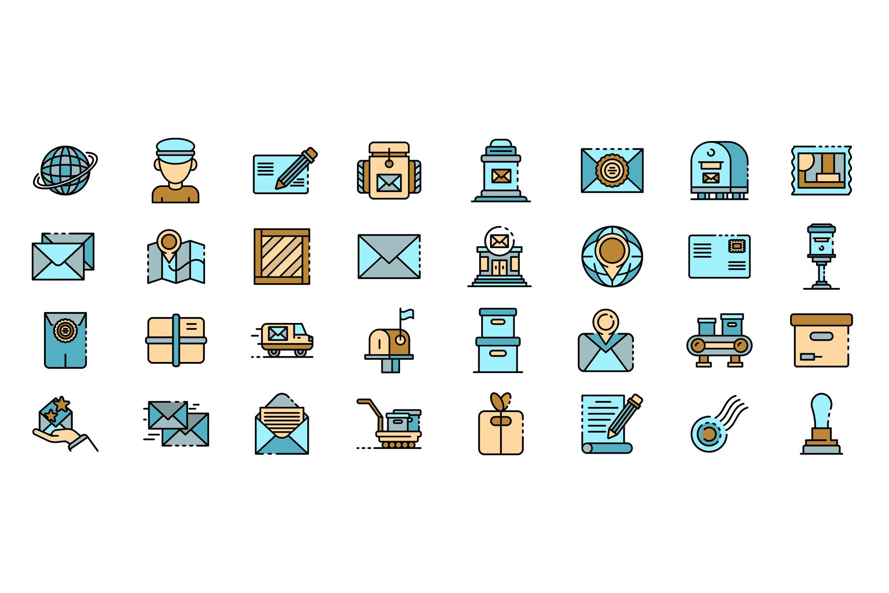 Postman icons set vector flat cover image.