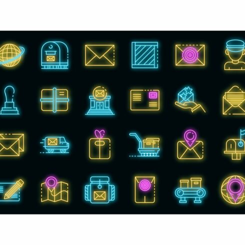 Postman icons set vector neon cover image.