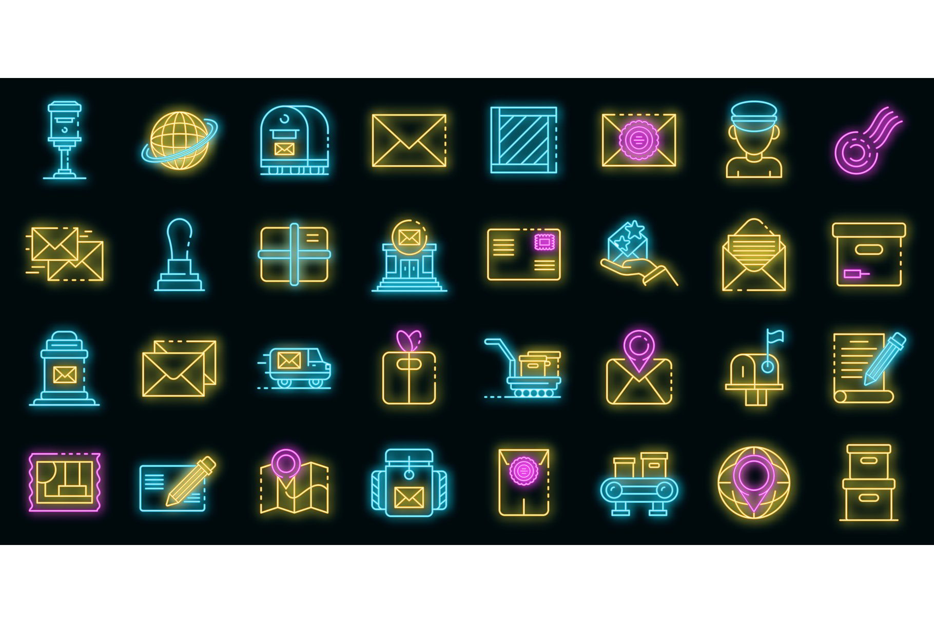 Postman icons set vector neon cover image.