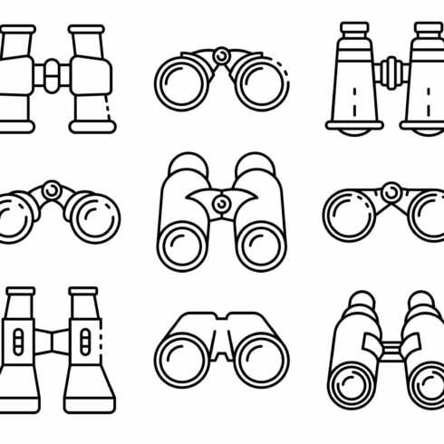 Binoculars icons set, outline style cover image.