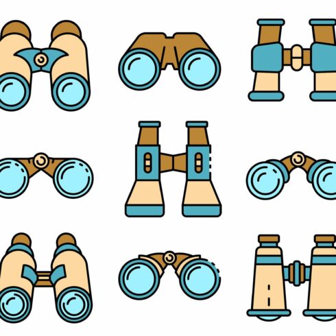 Binoculars icons set vector flat cover image.