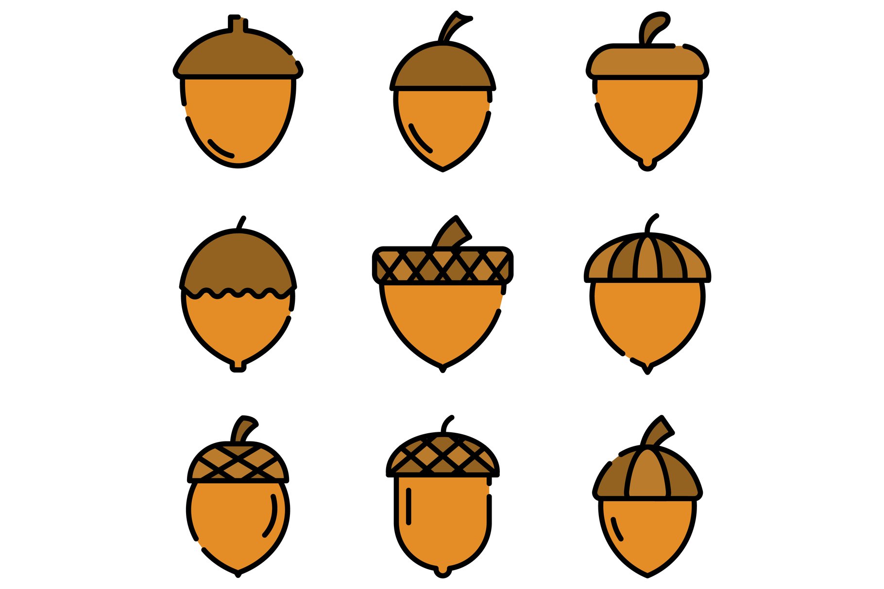 Acorn icons vector flat cover image.