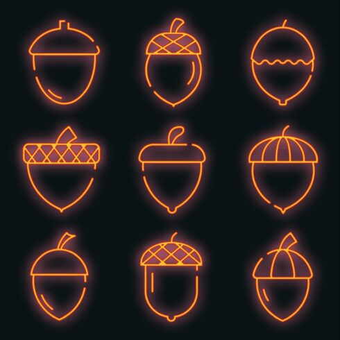 Acorn icons set vector neon cover image.