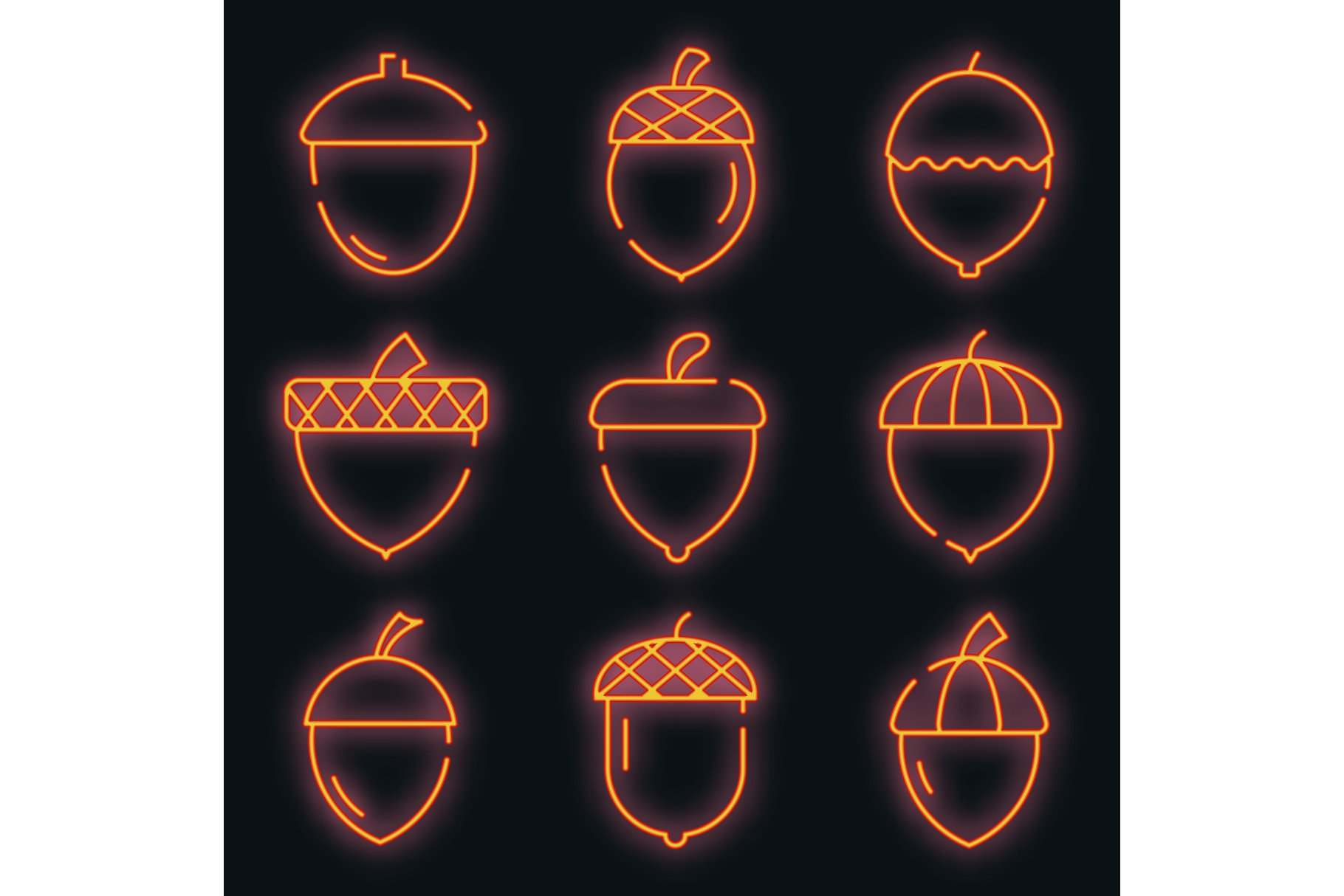 Acorn icons set vector neon cover image.