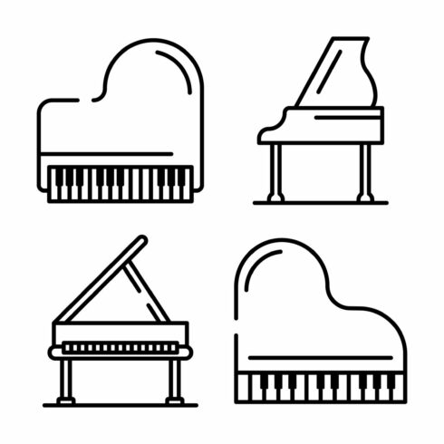 Grand piano icons set, outline style cover image.