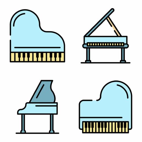 Grand piano icons vector flat cover image.