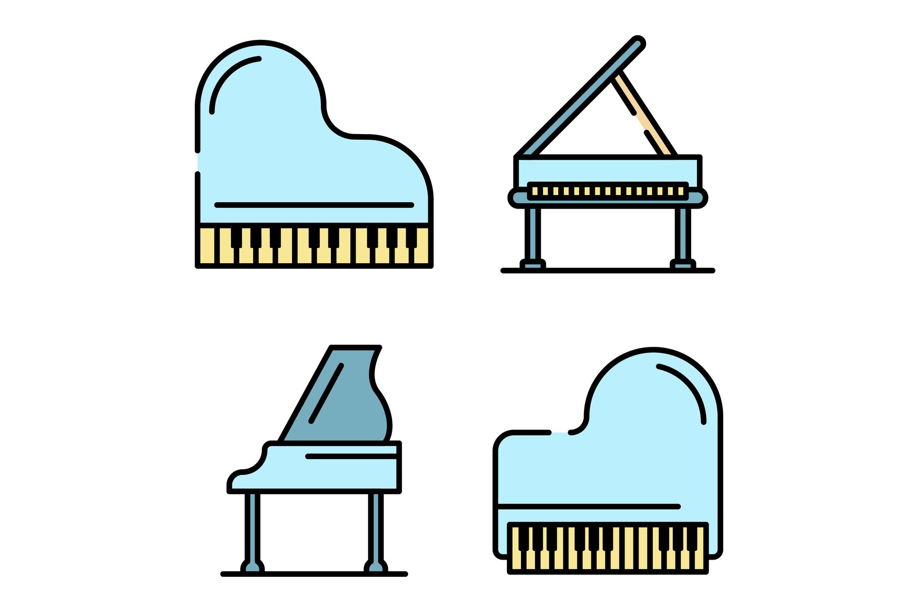 Grand piano icons vector flat cover image.