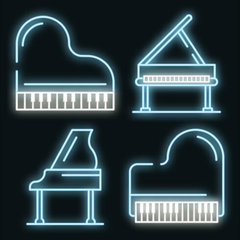 Grand piano icons set vector neon cover image.