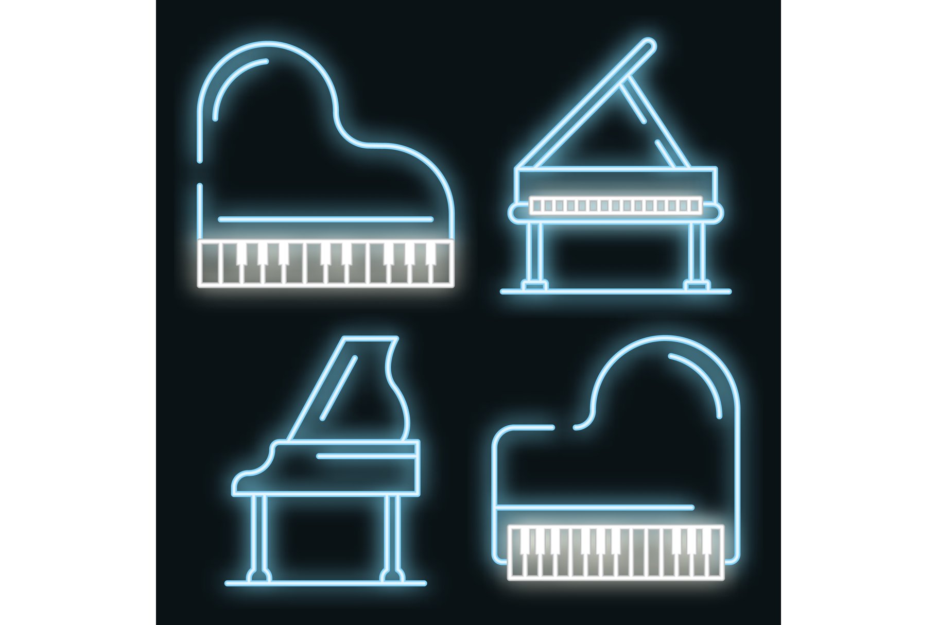 Grand piano icons set vector neon cover image.