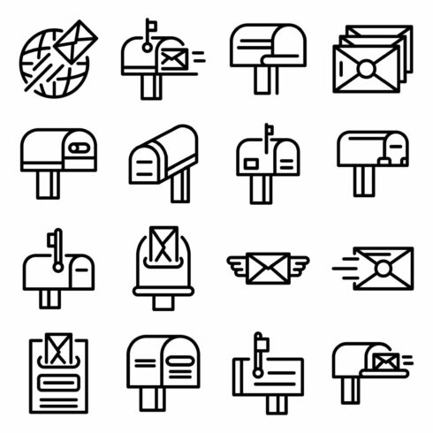 Mailbox icons set, outline style cover image.