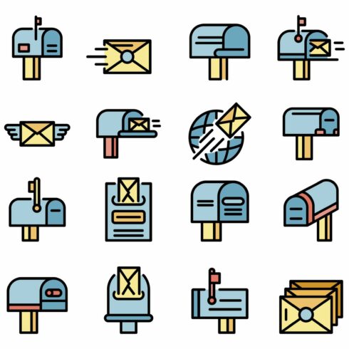 Mailbox icons set vector flat cover image.