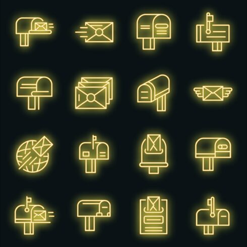 Mailbox icons set vector neon cover image.