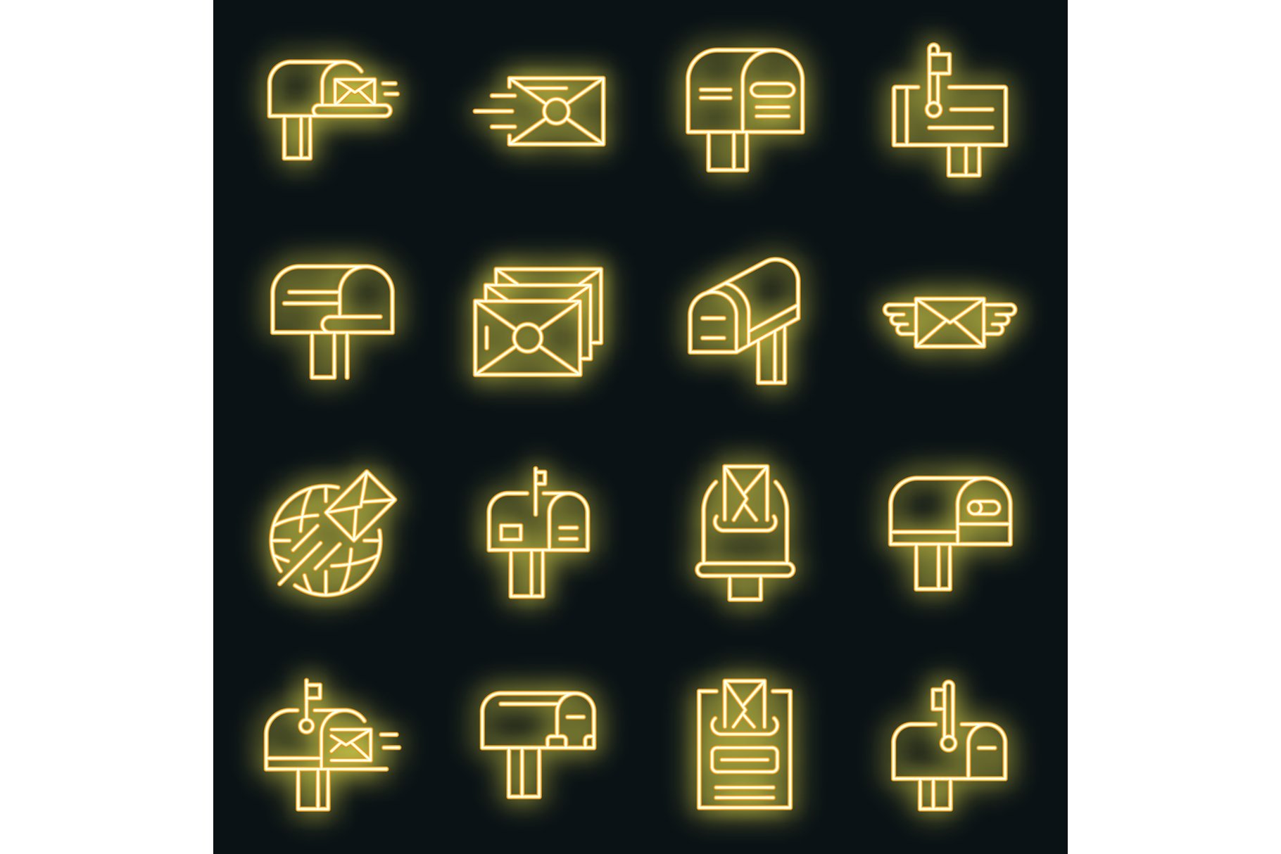 Mailbox icons set vector neon cover image.