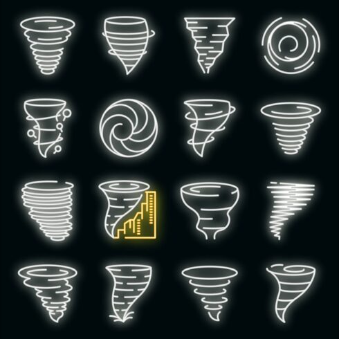 Tornado icons set vector neon cover image.